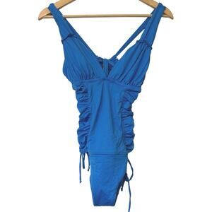 Soluna Ruched Tummy Control One Piece Swimsuit Blue Size M NWT Resort Swim